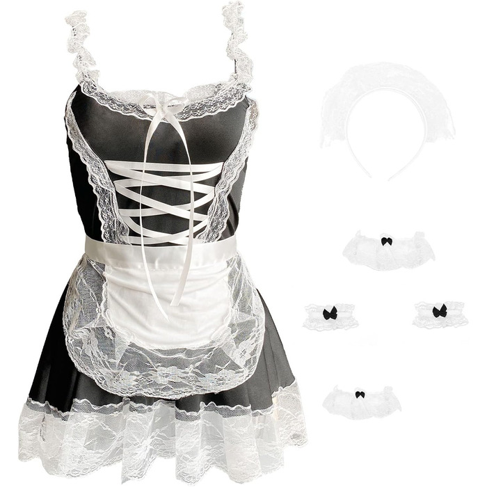 Костюм горничної на Хелловін: сукня, мереживо, панчохи, розмір S-M
