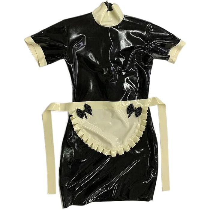 Костюм служниці ASNAT з латексу, мереживо, чорний з білим, M-XXXL