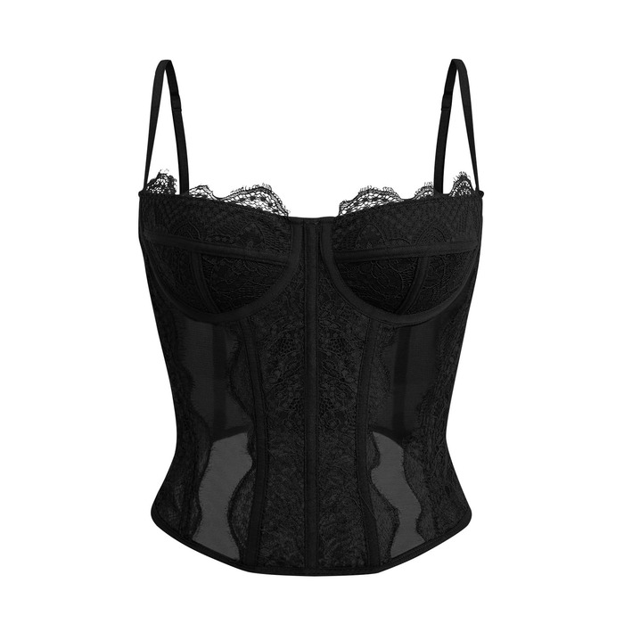 Корсет-топ Dealmore для жінок, для вечірнього виходу, мереживний, сітчастий, на тонких бретелях, чорний XL