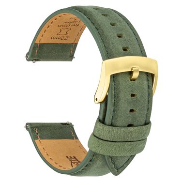Шкіряний ремінець для годинника та смарт-годинника Vintage Elegant, швидкознімний, 20мм, темно-зелений (золотиста застібка)