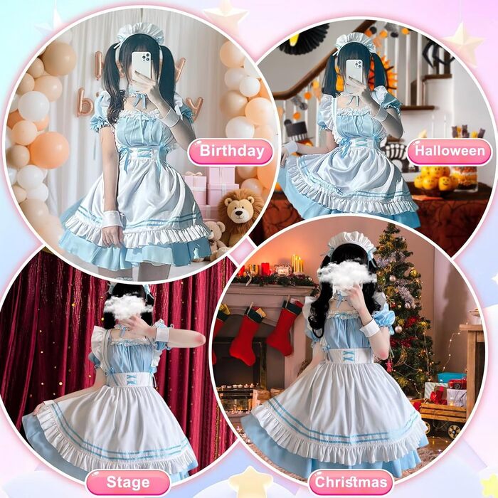 Костюм французької служниці: комплект для косплею та карнавалу (блакитний, 4XL)