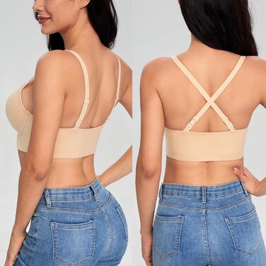 Трусики Lemorosy BH для жінок без кісточок Push Up, безшовні, з глибоким V-подібним вирізом, класичні, зручні, повсякденні бюстгальтери з широкими бретелями (80C, бежевий)