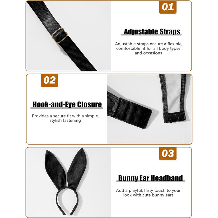 Сукня з екошкіри Auing для жінок, комплект нижньої білизни, костюм зайчика - чорний, XL