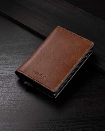 Шкіряний картхолдер VULKIT для чоловіків з RFID захистом, міні-гаманець з натуральної шкіри Crazy Horse для 5-7 карток та купюр, коричневий