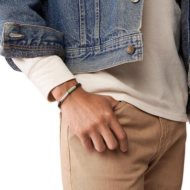 Чоловічий браслет Fossil Vintage Casual зі сталі та напівдорогоцінного каменю, світло-зелений, з розсувним замком