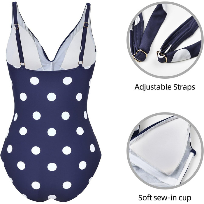 Купальник жіночий Badeanzug, суцільний з V-подібним вирізом, push-up, з рюшами, для корекції фігури, великі розміри (46, PP)