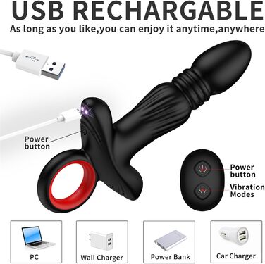 Вібратор для ануса чоловічий, анаплаг з пультом дистанційного керування, 9 режимів, чорний