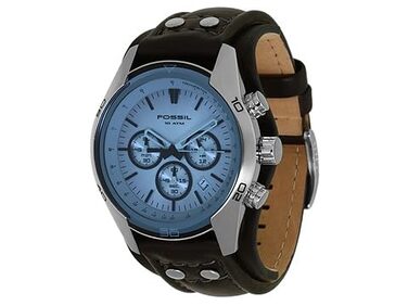 Чоловічий годинник-хронограф Fossil Coachman 45 мм, синій циферблат, сталевий або шкіряний ремінець