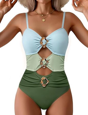 Жіночий суцільний купальник UMIPUBO Monokini з рюшами, колірний блок, зелений XL