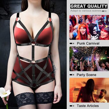 Комплект жіночий: бюстгальтер, пояс на тіло, стрінги. Чорний, готичний стиль, для танців та Хелловіну