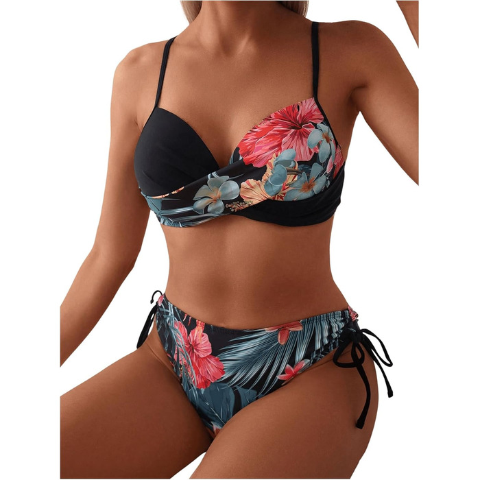 Бікіні GORGLITTER з пуш-ап, двочастинний купальник, тропічний стиль, чорний, XL