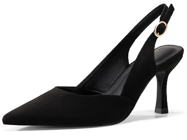 Жіночі туфлі-човники Coutgo з відкритим задником (Slingback), гострий носок, низький підбор Kitten Heel, чорні, розмір 38 EU