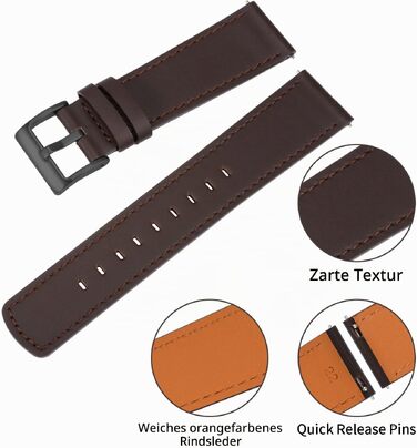 Шкіряний ремінець для годинника TStrap Soft Leather — чорний, зі швидким випуском (Quick Release), універсальний спортивний браслет для смарт-годинників (чоловічий/жіночий), 20мм, застібка-пряжка