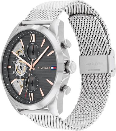 Чоловічий кварцовий годинник Tommy Hilfiger з багатофункціональним циферблатом, сталевим та шкіряним ремінцями (Сірий, Mesh)