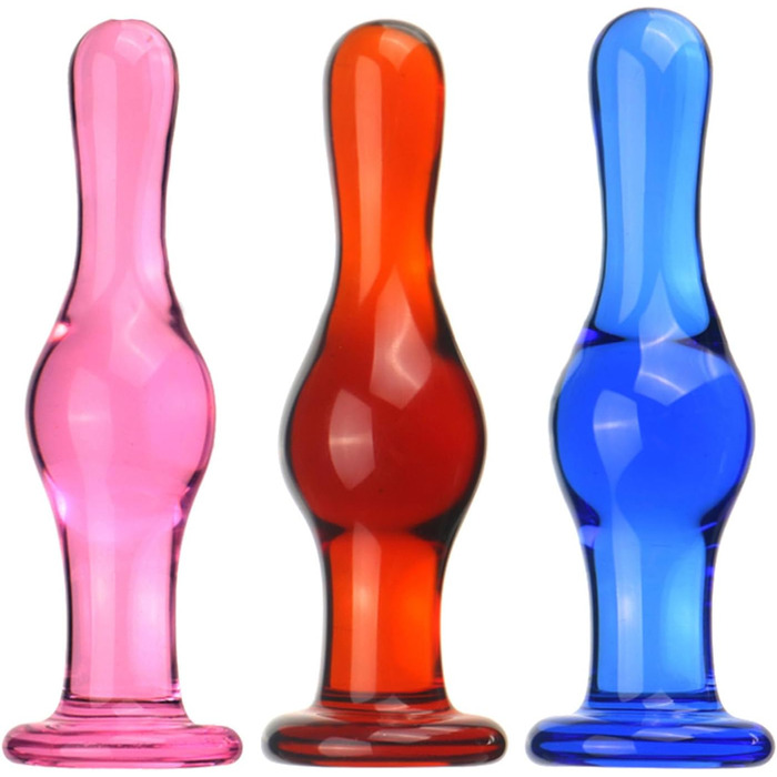 Скляний анальний дildo Hrekssi з різьбленням, 13,8 см, набір 3 шт. для масажу простати та стимуляції