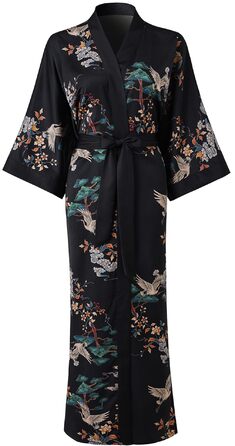 Халат жіночий Ledamon, довгий, з кишенею, квітковий принт, чорний (один розмір)