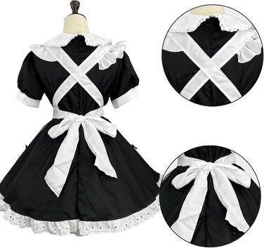 Костюм покоївки FCCAM CCAM: чорне плаття покоївки, костюм для косплею, одяг для обслуговуючого персоналу, 3XL