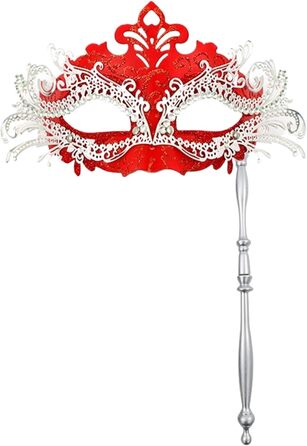 Маска для обличчя на паличці, червона, мереживна - для вечірок, свят, карнавалу, косплею (жіноча)