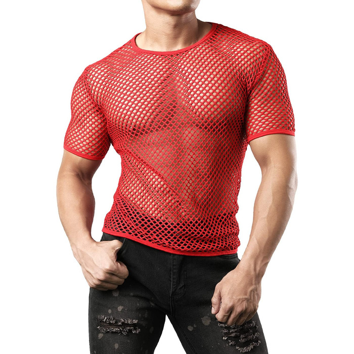 Чоловіча футболка JOGAL з ефектом прозорості, сітчаста, червона, розмір XXL