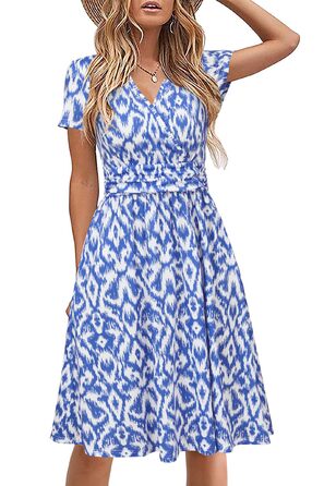 Сукня Daen Soerkleid з V-подібним вирізом, квітковий принт, з кишенями, розмір XXL (Floral32-1097)