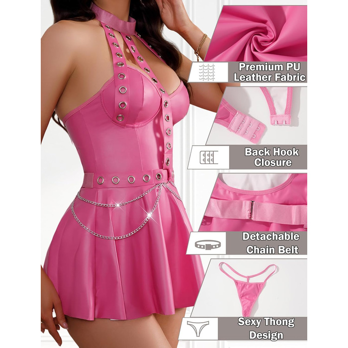 Латексне плаття AIEOE для жінок: сукня з відкритим спиною, комплект спідньої білизни з бретельками, сексуальний мокрий ефект, еротичне шкіряне плаття Rose M