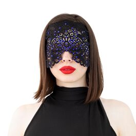 Ручна вишита мереживна маска на обличчя з каміння для жінок, чорна маска для маскараду, балу, карнавалу, весілля, бурлеску, косплею, Марді Гра (чорний колір з блакитними камінцями)