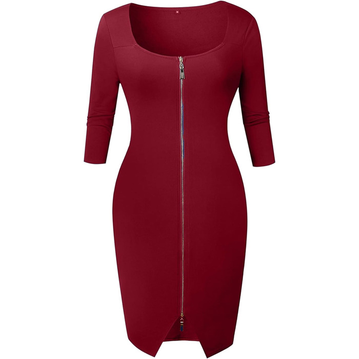 Жіноче облягаюче міні-плаття OMZIN з глибоким вирізом та блискавкою, бордовий (M)