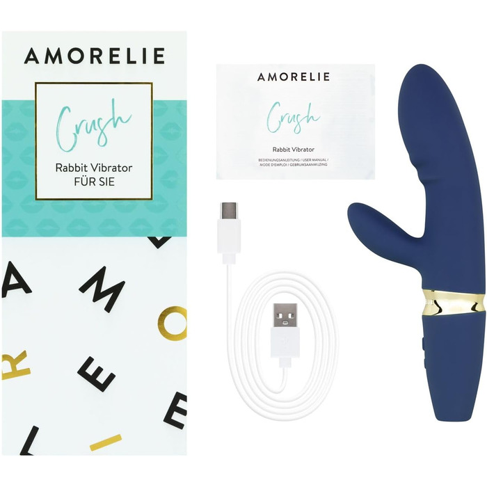 Вібратор AMORELIE Crush – Кролик, 18,5 см, водонепроникний, акумулятор, зелений/блакитний