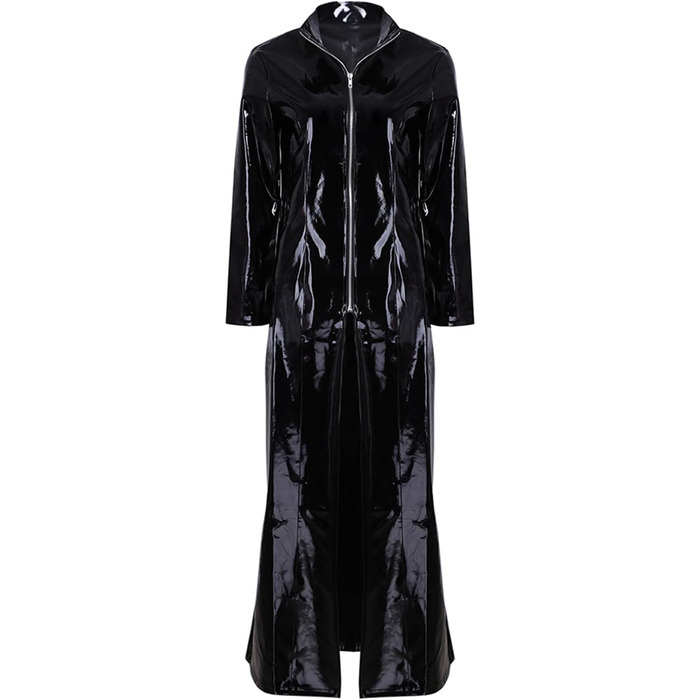 Жіночий тренч з ПВХ шкіри, довгий лаковий плащ, 5XL, чорний