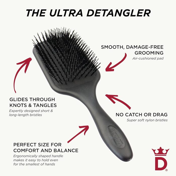 Щітка для розплутування волосся Denman Tangle Tamer Ultra (чорна) для кучерявого та натурального волосся, для вологого та сухого використання, модель D90L