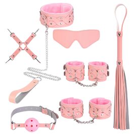 Набір для БДСМ для пар (7 предметів): плюшеві наручники, пов'язка на очі, батіг, пристосування для фіксації рота, іграшки для дорослих (рожевий)