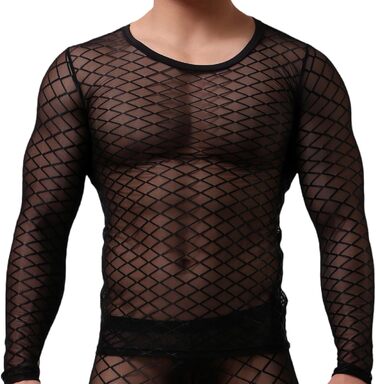Чоловіча футболка з довгим рукавом Maeau, сітка, ромби, прозора, спортивна, M-XL, чорний колір