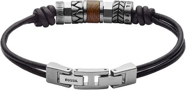 Чоловічий браслет Fossil з нержавіючої сталі та шкіри, колір вугільно-чорний, з розкладним замком