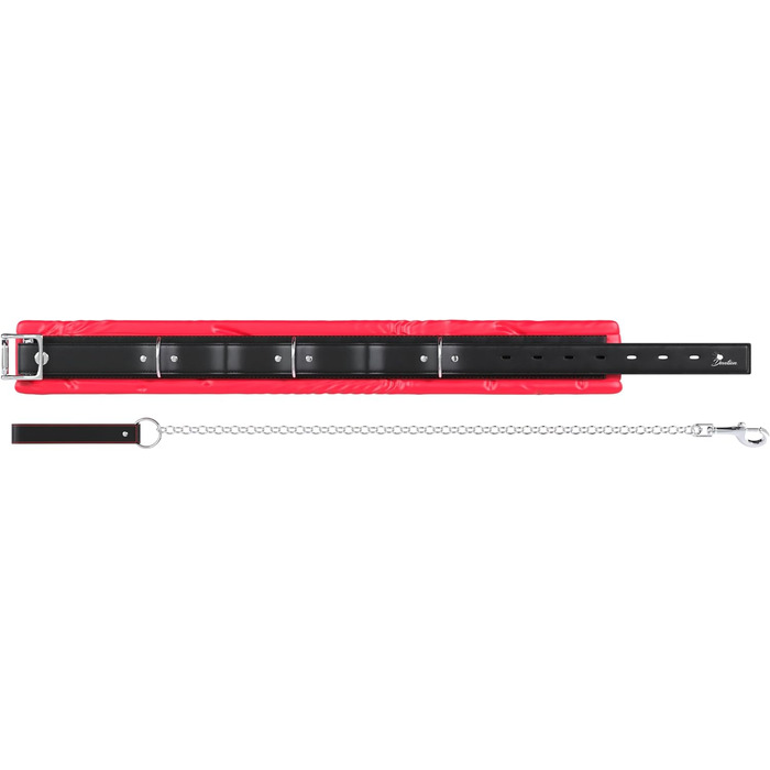 Підвіска DEVOTION з ланцюгом зі сталі, карабін, м'яка підкладка, не залишає слідів, з замком, червоно-чорна