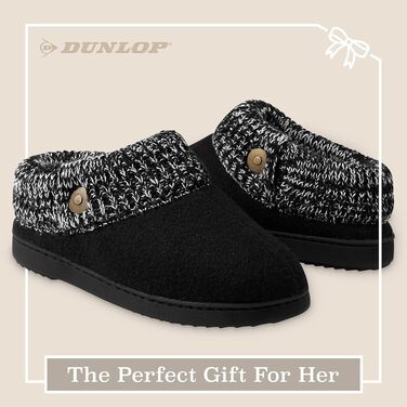 Жіночі домашні капці DUNLOP з підкладкою з шерпа-флісу та піною з ефектом пам'яті Memory Foam, протиковзаючі тапочки (38 EU, чорні)
