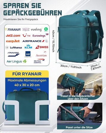 Рюкзак для ручної поклажі suradar 40x30x20 см для Ryanair та Wizzair, дорожній рюкзак 24Л з відділенням для ноутбука 15.4