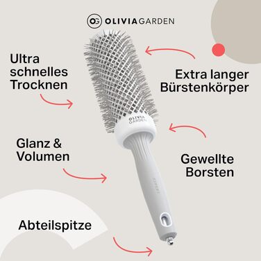Професійна кругла щітка для укладки волосся Olivia Garden Expert Blowout Speed, 45 мм, біло-сіра