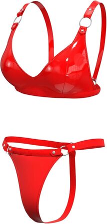 Жіночий комплект спідньої білизни з еластичної шкіри, шорти, блискучий PVC, шкіра, латексний бюстгальтер, регульований, чорний