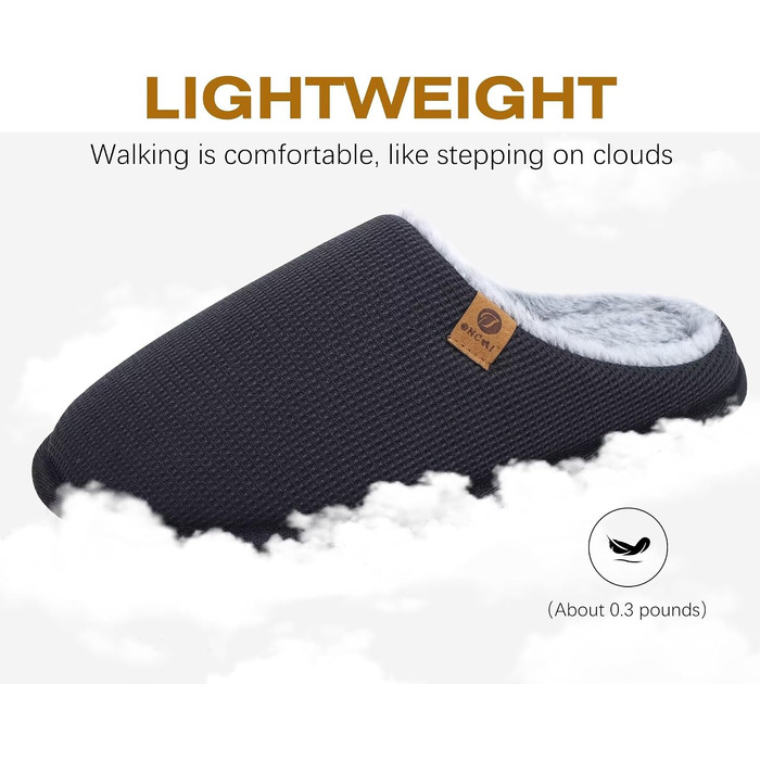 Чоловічі домашні капці ONCAI з ефектом пам'яті Memory Foam, підкладкою зі штучного хутра та гумовою підошвою, чорні, розмір 45 EU