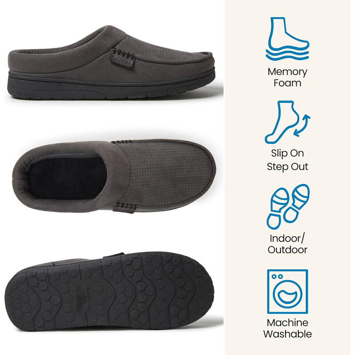Чоловічі капці-клоги Dearfoams Brendan з ефектом пам'яті (Memory Foam), дихаючі, для дому та вулиці, широка посадка, колір Pavement Perforated, розмір 42/43 EU