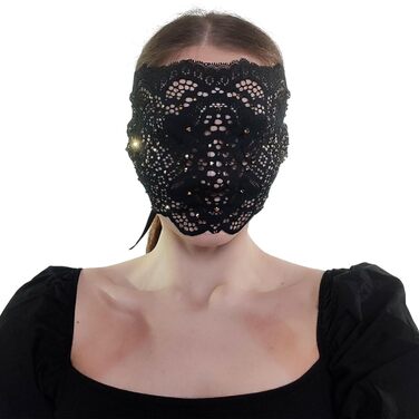 Чорна маска на обличчя з мереживом та стразами для жінок, елегантна венеціанська маска для маскараду, карнавалу, косплею, Хелловіну, Марді Гра, костюмованих вечірок (Чорний (золоті стрази))