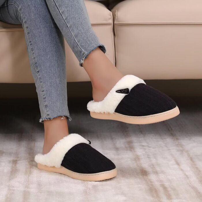 Жіночі зимові капці NineCiFun з плюшем та ефектом пам'яті (Memory Foam), протиковзкі, чорні, розмір 40/41 EU