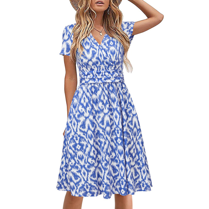 Сукня Daen Soerkleid з V-подібним вирізом, квітковий принт, з кишенями, розмір XXL (Floral32-1097)