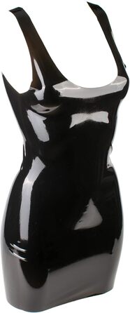Латексне мініплаття Rubberfashion - чорний латекс, 0.4 мм, глибокий виріз, для жінок XL