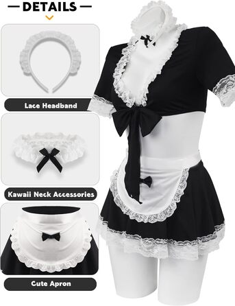 Костюм горничної для жінок: сукня з мереживним фартухом, косплей, чорний, розмір XXL-3XL