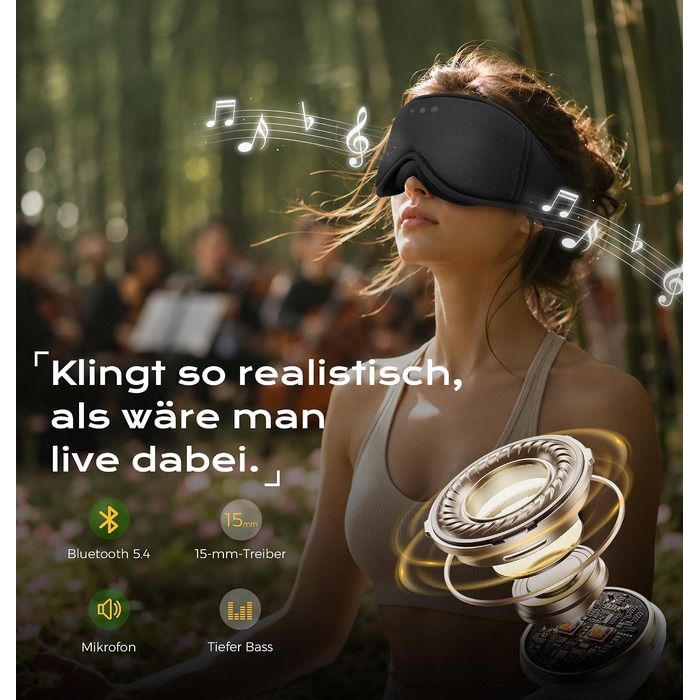 Маска для сну з Bluetooth-навушниками MUSICOZY, 3D бамбукова бавовна, колір темний