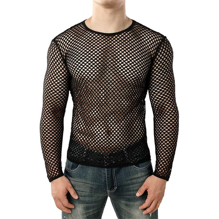 Чоловіча прозора сітчаста футболка з мереживом - ідеальний варіант для клубу та вечірок | Біла футболка з ефектом прозорості