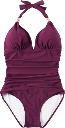 Купальник жіночий RXRXCOCO з драпіруванням, корегуючим животик, V-подібний виріз, Push Up, з підтримкою грудей, відкритий на спині, Leopard, Чорний (XL, Бордовий)