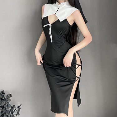 Костюм для косплею JasmyGirls: Костюм черниці, дівочий набір, чорне довге плаття з розрізом, для Хелловіну, ролеві ігри, розмір XS-M