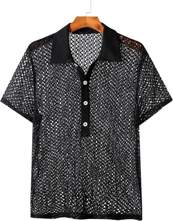 Чоловіча прозора сорочка-сітка, сексуальна білизна, мережевий топ, футболка з відкритим торсом, облягаючий крій, для клубу, вечірки, рейву, чорний, S-3XL